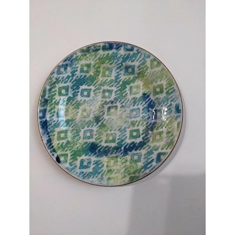 Pier 1 Monteo‎ Salad plate Blue Green Geometric Diamonds Terracotta 8.5